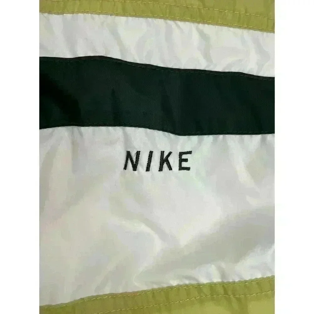 Vtg 90s Nike Spell Out Striped Green Tan Windbreaker Full Zip Track Jacket M